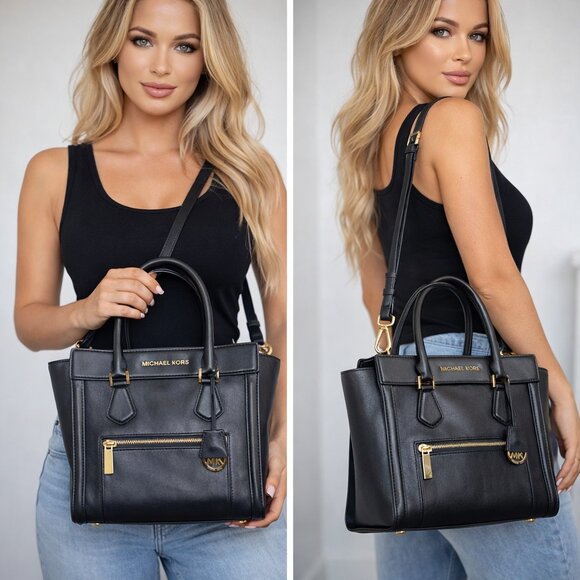 Michael Kors Handbags - Michael Kors Collette Leather Satchel with Gold-Tone Hardware & Crossbody Strap